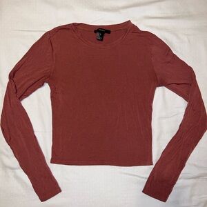 Forever 21 Red Ribbed Crop Long Sleeve Tee